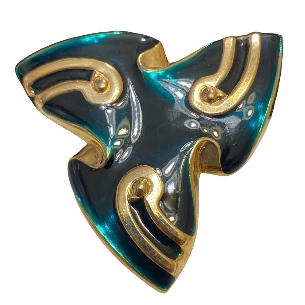 Vintage Gold And Enamel Swirl Brooch - Picture 7 of 12